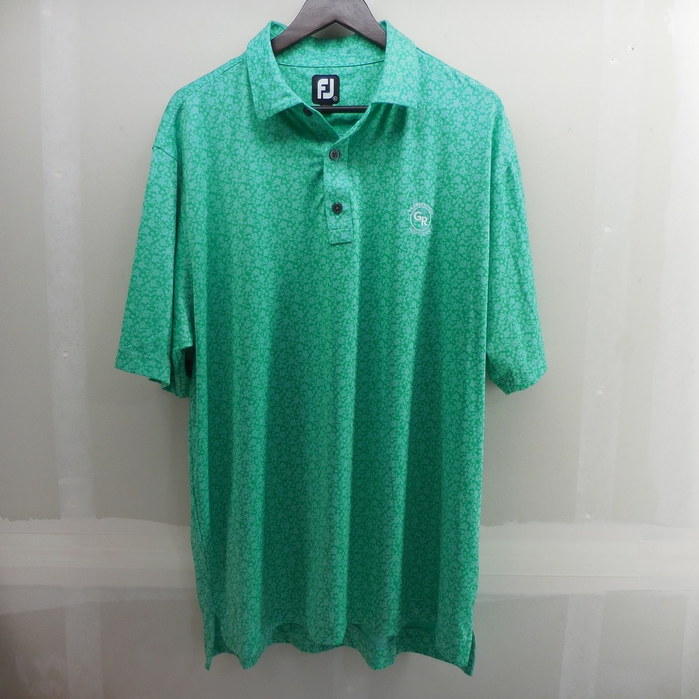 FootJoy Mens XL Green Floral Golf Polo Shirt Granby Ranch Logo Performance FJ